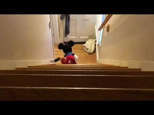 Mickey Mouse falls down the stairs many times…