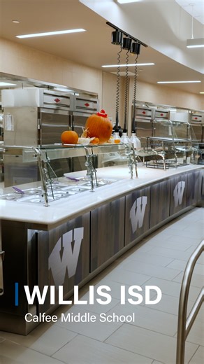 Mod-U-Serve on Instagram: "A fresh look for Calfee Middle School - @willisisd This new serving line delivers a clean, modern presentation with subtle curved elements, extended 3 cm stone tops, and custom temp-through pizza sections designed to keep service moving smoothly. One of the standout details? The custom laminate front finish featuring the school’s logo—a great example of how Mod-U-Serve can incorporate school branding directly into cafeteria design. Projects like this come together thro
