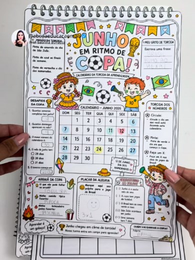 Disponível no link da bio ✨ Explorando o Calendário – Junho 2026 O material trabalha o calendário de forma simples, visual e lúdica, ajudando os alunos a compreenderem a passagem do tempo, os dias da semana, os números e o mês, tudo por meio de atividades acessíveis e acolhedoras. 📚 O material contempla: ✔️ Calendário mensal de junho 2026 com e sem os dias dos mês ✔️ Atividades de leitura e interpretação do calendário folha a4 ✔️ Rotina diária: hoje, ontem e amanhã ✔️ Atividades em preto e bran