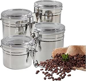 Stainless Steel Canisters Sets, 4 Pack Food Storage Containers with Lids Airtight Containers - Keep Flour, Sugar, Coffee, Tea Fresh for Months