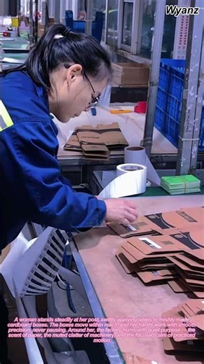 factory worker labeling cardboard boxes | daily labor routine