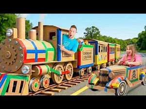 I Built A 2 Story Box Fort Train! Bandits Attack!