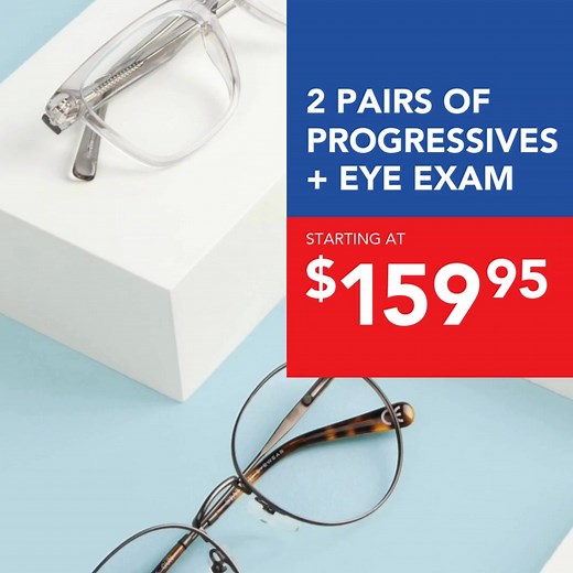 Schedule an eye exam & get 2 pairs of progressive lenses for only $159.95. Save more with America's Best. | America's Best Eyecare Eyewear