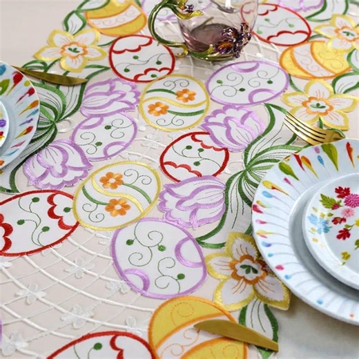 Easter Embroidered Table Runner With Floral Cutwork, Colorful Egg Design - Spring Holiday Table Decor - Etsy
