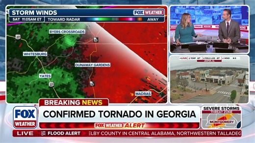 GEORGIA TORNADO: Radar has confirmed a tornado near the Atlanta Metro on Saturday. Severe storms are moving through the Southeast on Saturday, bringing damaging winds, flooding and a tornado threat. https://www.foxweather.com/extreme-weather/severe-weather-threatens-tornadoes?1 | FOX Weather