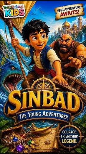 😱 Sinbad vs Giant Sea Monster 🌊 | Adventure Cartoon for Kids #Shorts