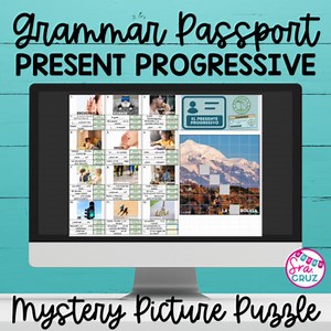 Present Progressive Grammar Passport Mystery Picture Puzzle for Google Sheets