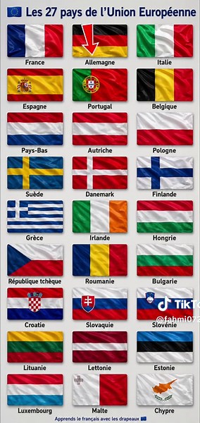 🌍 Connais-tu les 27 pays de l’Union Européenne ? 🇪🇺 Apprends les noms des pays et leurs drapeaux en français facilement et amusamment ✨📚 🇫🇷 France 🇩🇪 Allemagne 🇮🇹 Italie 🇪🇸 Espagne 🇵🇹 Portugal … et bien plus 👀 #UnionEuropéenne #France #Portugal #Allemagne #Europe