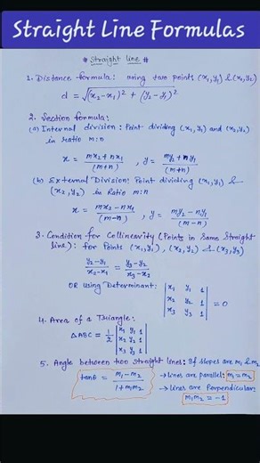 Straight Line Formulas || 11th Maths! #maths #mathematics #education #ytshorts #YouTube #viral