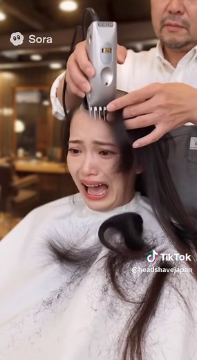 女子の丸刈りと号泣の瞬間