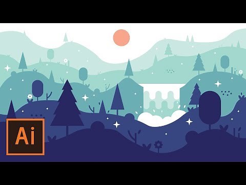 Illustrator Tutorial - Waterfall Landscape Flat Design (Illustrator Flat Design Tutorial)