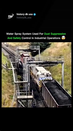 history dk usa on Instagram: "🚆 🚂..... “Ultra-realistic industrial environment where a high-pressure water spray dust suppression system is actively operating. Fine mist sprays uniformly in the air, capturing floating dust particles and instantly settling them to the ground. Large machinery runs safely in the background, visibility improves as dust reduces. Slow-motion mist droplets, cinematic lighting, sharp focus, 4K detail, realistic physics-based particle interaction, industrial safety atm
