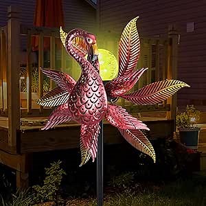 Solar Wind Spinner Outdoor Metal Kinetic Wind Spinners with LED Lighting Glass Ball Flamingo Wind Spinner with Stake Decorative Windmill for Yard Lawn Garden Patio Decor