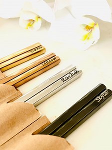 Personalized Chopsticks Birthday Gift Stainless Steel - Custom Laser Engraved Set - Sushi and Foodie - Etsy