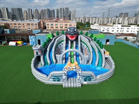 🦖 GODZILLA WATER PARK MADNESS! Kids Go Wild in This Epic Inflatable Pool 🎉#godzilla #inflatablepark