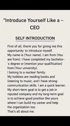 Introduce Yourself Like a CEO! 💼 | Stand Out in Every Interview 💬 #InterviewTips #speakenglish