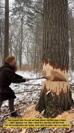 Felling a Tree using Traditional Axe Technique - Good Tools and Machinery in Daily Work