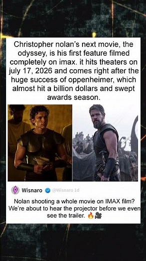 Christopher nolan's next movie, the odyssey, is his first feature filmed completely on imax