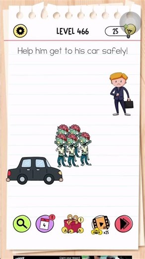 Brain Test All Star Level 466 Answer | Help him get to his car safely