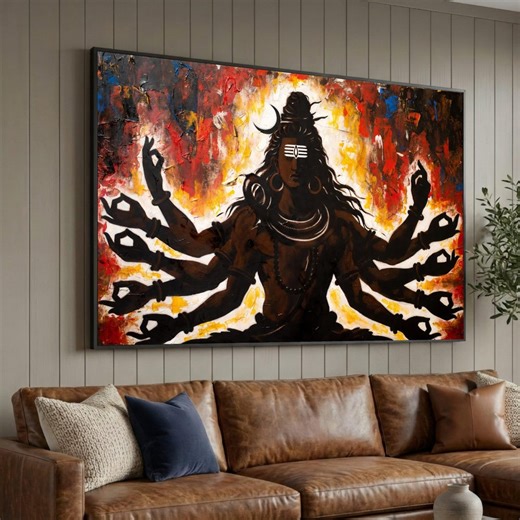 Abstract Shiva Multiarms Canvas Wall Art, Hindu God Spiritual Painting, Modern Mystic Home Decor, Meditation Art Print on Luxury Home Decor - Etsy