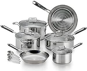T-fal Performa Stainless Steel Cookware Set 14 Piece Induction Oven Safe 400F Pots and Pans, Dishwasher Safe Silver