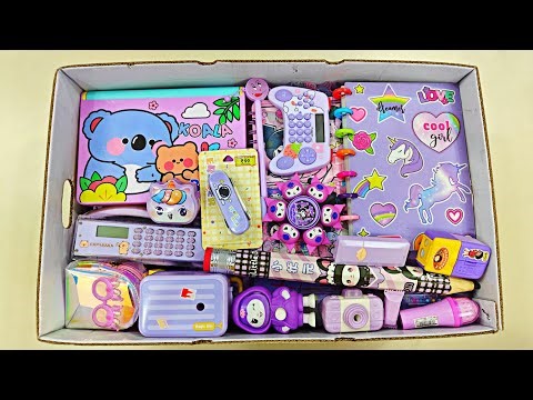 Unboxing Surprise Purple Stationery - book Stand Pencil Box, Piggy Bank, Highlighter, HB Pencil, Toy