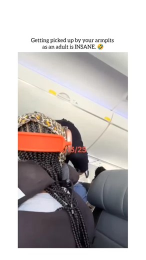 the laugh spot on Instagram: "This video is a humorous clip showing the logistical challenges and funny moments that can occur during air travel, specifically focusing on how passengers navigate tight seating arrangements. Video Summary The video, originally from TikTok, features a text overlay that says, "Getting picked up by your armpits as an adult is INSANE. 🤣" It captures a moment on a plane where a larger man is seen literally lifting another man out of his seat by his armpits to help him