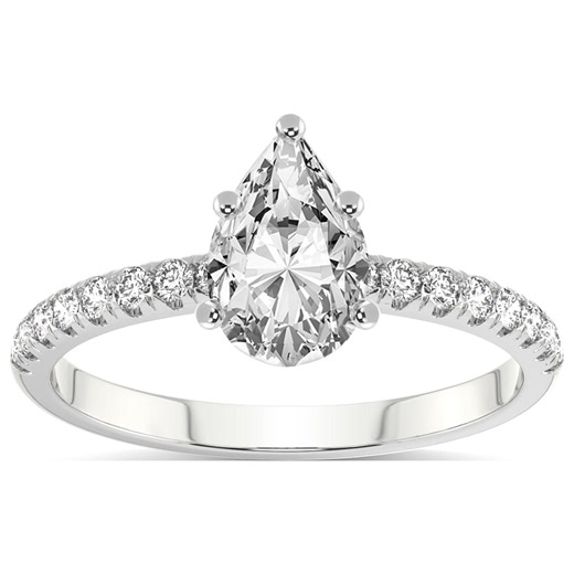 5 Carat IGI Certified Pear Shape Lab Grown Diamond Engagement Ring | 14K White Gold |Olivia Secret Halo Diamond Ring | FG-VS1-VS2 Quality Friendly Diamonds