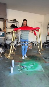 So many of yall suggested to repurpose the DIY rope stanchions into North Poles for Christmas, and honestly it was the best idea ever! Here is exactly how I did it. I kept the top and bottom gold, spray painted the middle section white, and wrapped it in red duct tape to get that perfect peppermint swirl. I reused the Santa scarves from the ropes and turned them into the fluffiest red bows for the top. Zero extra cost and so cute. I set them at the foot of my staircase and they would look even b