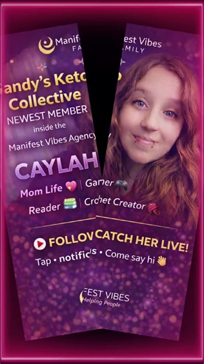 WELCOME OUR NEWEST MEMBER 🎉 Please help us give a HUGE welcome to Caylah, the newest member of Sandy’s Keto Collective, growing inside the Manifest Vibes Agency 💜✨ Caylah brings real-life energy to the community — balancing mom life, gaming 🎮, reading 📚, and creating through crochet 🧶. She’s exactly what the Manifest Vibes Family is all about: real people, real connections, and people helping people. We’re excited to have you here, @Caylah 🧩 | 🕊Atwell Family🌳 welcome to the family 💫#Man