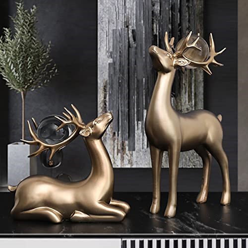 Harz Figuren Set Gold Tischdekoration Geschenkidee Weihnachtsdeko Hirsch Figuren , Set 2er Schwarze Dekofiguren Für Wohnzimmer Regal