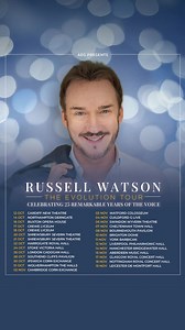 Join Russell Watson as he celebrates 25 years of music with The Evolution Tour in October and November 2025. Performing iconic tracks like Nessun Dorma, Caruso, and Where My Heart Will Take Me alongside new songs Shine and Grow Old, this is a must-see event for fans of The Voice. | Russell Watson