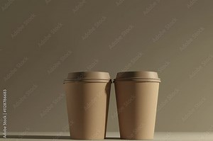 Packaging product brown craft cardboard paper eco mockup catering and street fast food boxes cups carton bag recycling delivery service disposable. 3d rendering.