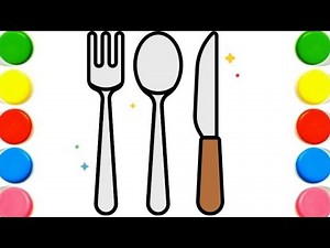 How To Draw cute spoon and fork Drawing, Painting & Coloring For Kids and Toddlers_🌈🎨