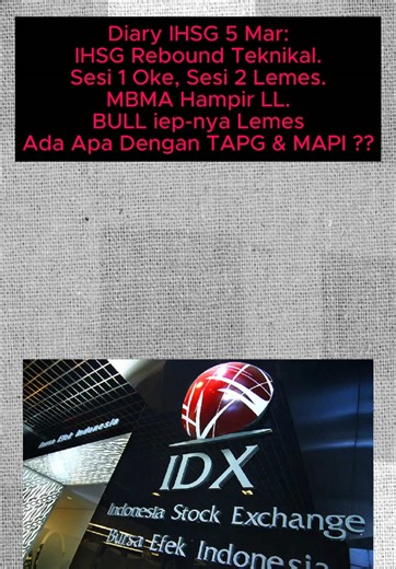 IHSG rebound teknikal. Banyak saham yang sesi 1 bagus, sesi 2 lemes. Saham kuat macam Mdka, Antm, dll pun gak lepas dari pelemahan sesi 2. Bipi, Mbma, Tapg, Mapi jadi perhatian gue hari ini. #analisasaham #sahambagus #investorindonesia #rekomendasisaham #investorsaham