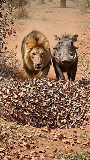 Warthog vs lion third round #funny #wildlife #animalcomedy