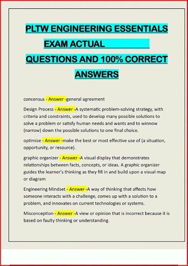 Pltw Engineering Essentials Exam Actual Questions And 100 Co video