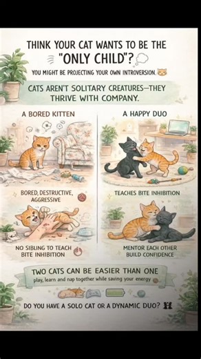 Team Muezza on Instagram: "Your cat doesn’t crave solitude it craves a partner in crime. 😼💥 A single kitten blossoms faster with a sibling guiding gentle play. Adult cats unlock each other’s courage, turning timidity into boldness. Two cats spark joy together, weaving companionship that lightens your load. So tell me are you raising a lone star or a dazzling duo? 👯‍♀️ #CatCompanions #catmom #OneIsNeverEnough #CatsNeedCats #catfacts SiblingPower ConfidentCats PlaymatesForever TwoPawsUp FelineF