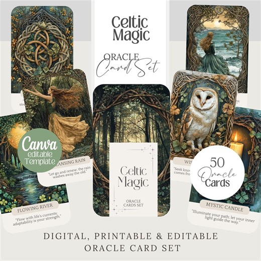 Celtic Magic Oracle Cards Png, Printable Deck, Editable Template Tarot Holistic Affirmation Wicca Witchy Divination Card Set - Etsy