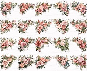 Rose Corner Flower PNG SVG Border Watercolor Clipart Set Flower Stickers Border Clip Art Border Sublimation Digital Download - Etsy