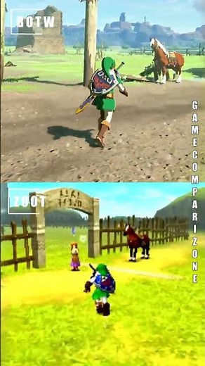Same place, different game - Zelda BOTW vs Zelda Ocarina Lon Lon Ranch comparison