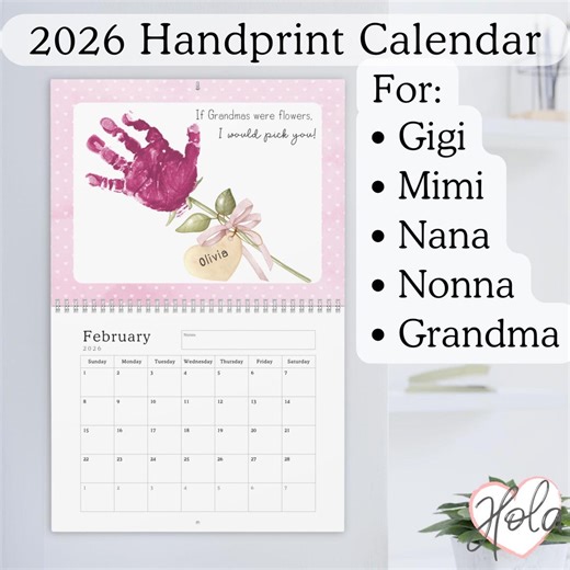 2026 Handprint Calendar for Grandma, Nana, Nonna, Gigi, Mimi, 12 Months of Hand Print Keepsakes From Grandson or Granddaughter - Etsy