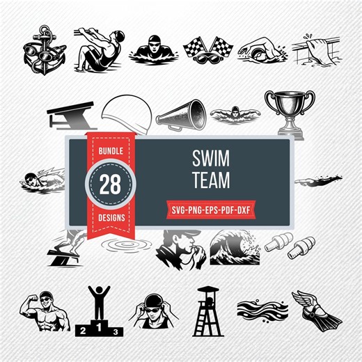 Swim Team SVG Bundle | 28 Vector Silhouette Clipart PNG Eps Dxf PDF | Sport Graphics - Etsy
