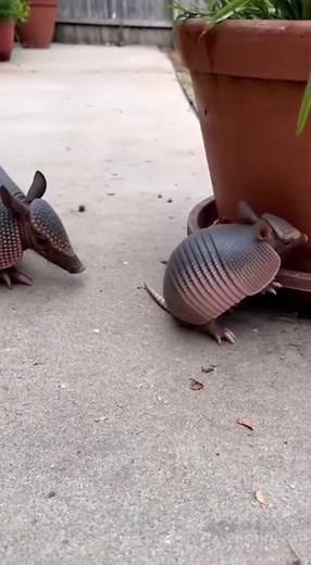 Watch this adorable baby armadillo attempt its first defense roll, only to wobble, tip over, and crash right into a flowerpot! Thankfully, mama armadillo comes to the rescue like a tiny coach helping her clumsy baby. | Daily Clippy