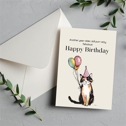 Printable Cat Birthday Card, Adorable and Funny Cat Pun - Etsy