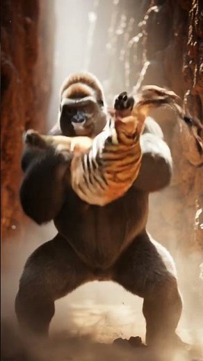 Gorilla vs Tiger: The Clash in the Canyon 🐅💥🐒 | Epic Prehistoric Battle #wildlifeentertainment