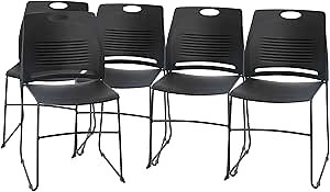 Flash Furniture HERCULES Series Set of 5 Commercial Stack Chair - 660 lb. Capacity - Durable Black Perforated Plastic Back - Black Powder Coated Steel Sled Base