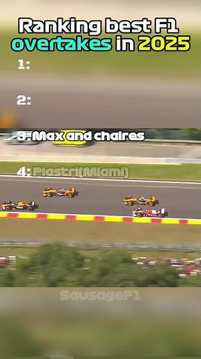 Ranking best f1 overtakes in 2025