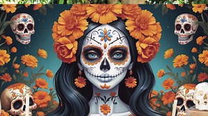 Dia De Los Muertos Backdrop for Photography Day of The Dead Banner Gothic Halloween Mexican Fiesta Sugar Skull Decorations and Supplies for Home Altar Ofrenda