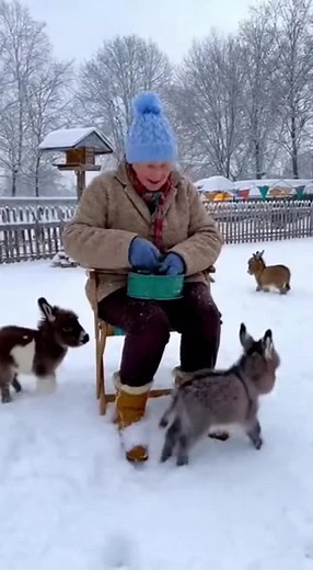 Playful Mini Donkeys Enjoying Winter Fun